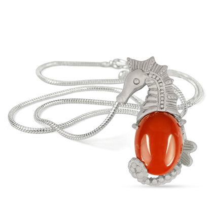 Natural Crystal Stone Seahorse Shape Pendant - Locket with Metal Chain