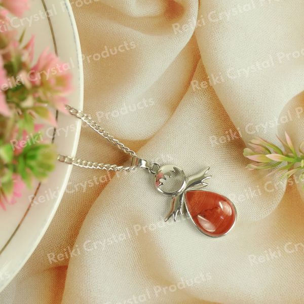 Natural Crystal Stone Angel Guardian Shape Pendant - Locket with Metal Chain