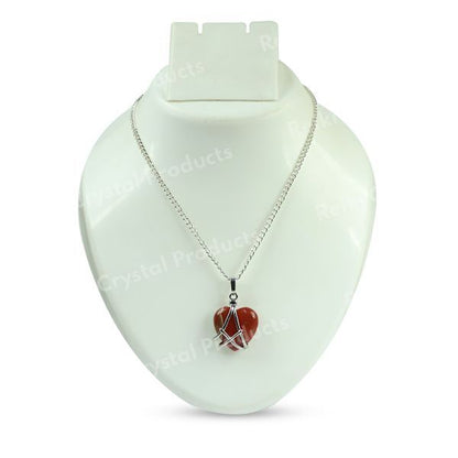 Natural Crystal Stone Heart Shape Pendant - Locket with Metal Chain