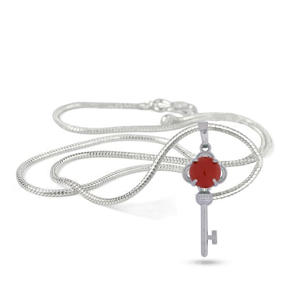 Natural Crystal Stone Key Shape Pendant - Locket with Metal Chain
