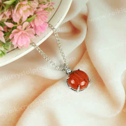 Natural Crystal Stone Round Shape Pendant - Locket with Metal Chain