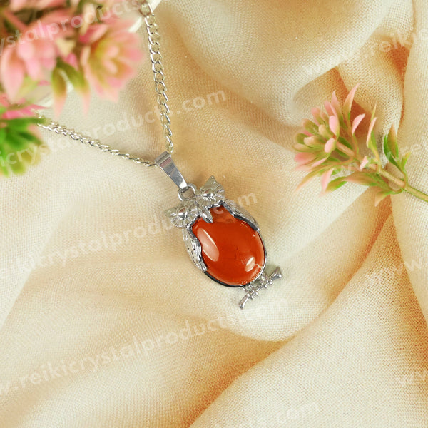 Natural Crystal Stone Owl Shape Pendant - Locket with Metal Chain