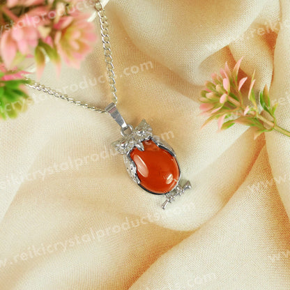 Natural Crystal Stone Owl Shape Pendant - Locket with Metal Chain