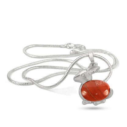 Natural Crystal Stone Rabbit Shape Pendant - Locket with Metal Chain