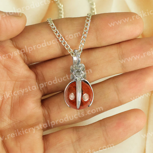 Natural Red Jasper Crystal Stone Ball Shape Pendant - Locket with Metal Chain