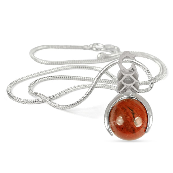 Natural Red Jasper Crystal Stone Ball Shape Pendant - Locket with Metal Chain