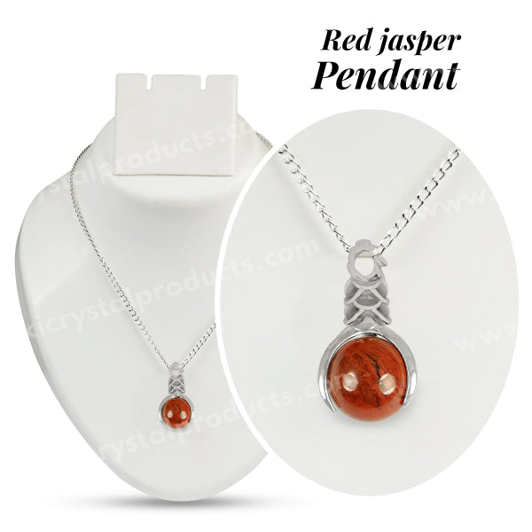 Natural Red Jasper Crystal Stone Ball Shape Pendant - Locket with Metal Chain