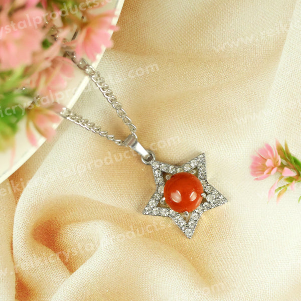 Natural Crystal Stone Star Shape Pendant - Locket with Metal Chain