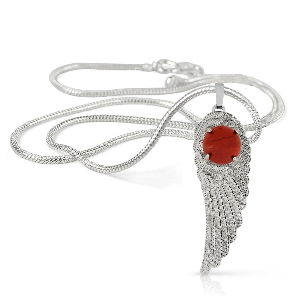 Natural Crystal Stone Feather Charm Shape Pendant - Locket with Metal Chain