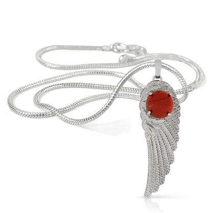 Natural Crystal Stone Feather Charm Shape Pendant - Locket with Metal Chain