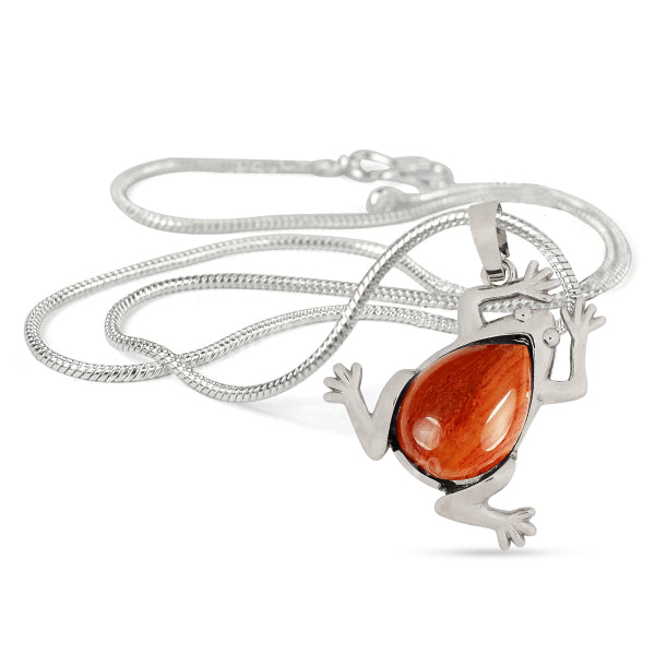 Natural Crystal Stone Frog Shape Pendant-Locket with Metal Chain