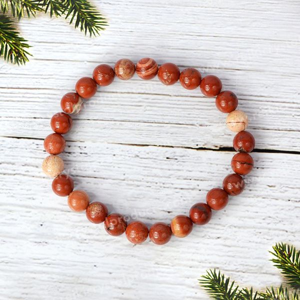 Certified Red Jasper 8 mm Round Beads Bracelet
