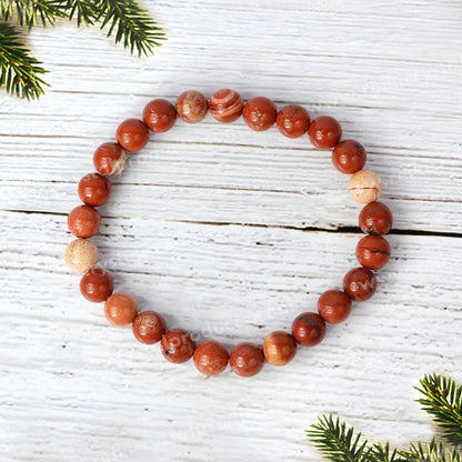 Certified Red Jasper 8 mm Round Beads Bracelet
