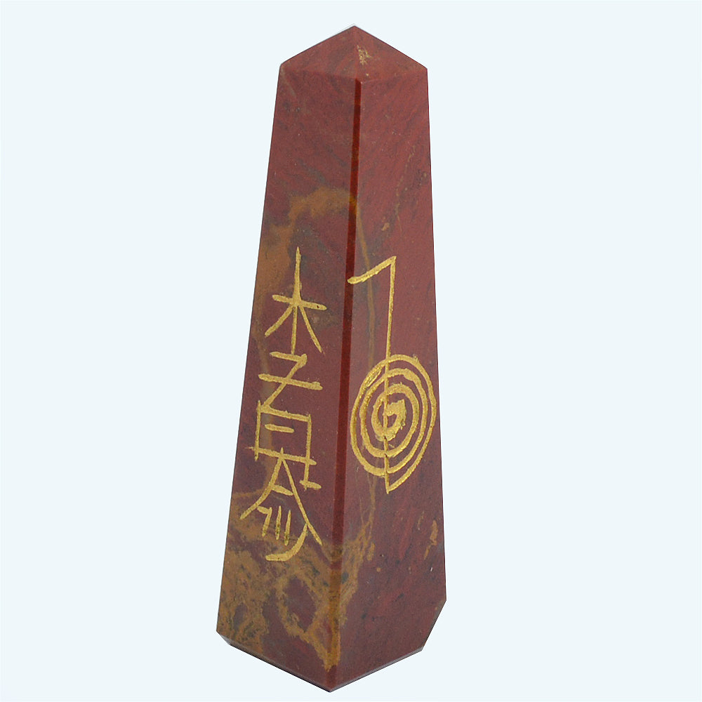 Red Jasper Reiki Symbol Engraved Tower / Pencil / Obelisks-50-55 mm