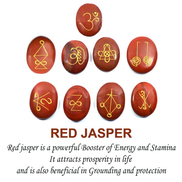 Natural Stone Oval Shape Karuna Reiki Symbol Engraved Set of 9 pcs