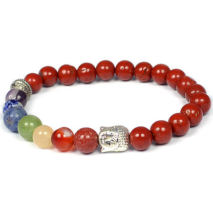 Natural Crystal Stone 7 Chakra Buddha Head Charm 8 mm Bracelet