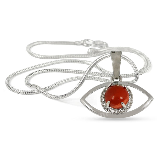 Natural Crystal Stone Eye Shape Pendant - Locket with Metal Chain