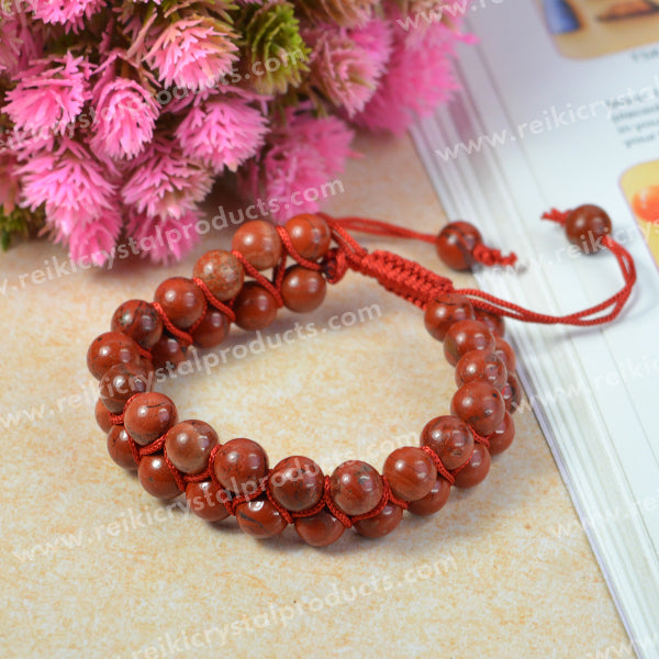 Natural Double Line Stone Macrame Nylon Cord Adjustable 8 mm Bracelet for Unisex