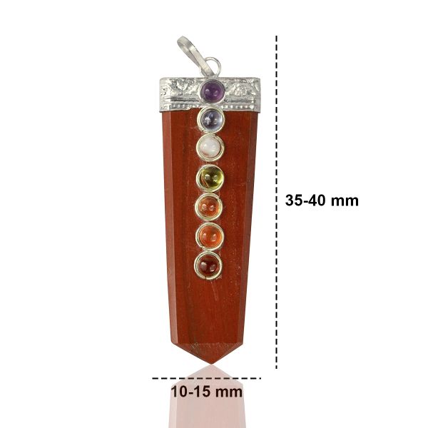 Natural Red Jasper Flat Stick 7 Chakra Beads Pendant with Metal Chain