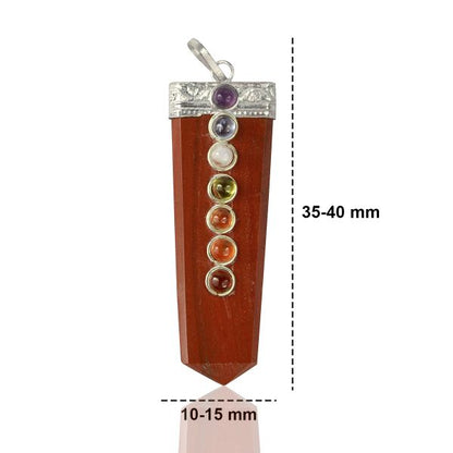 Natural Red Jasper Flat Stick 7 Chakra Beads Pendant with Metal Chain