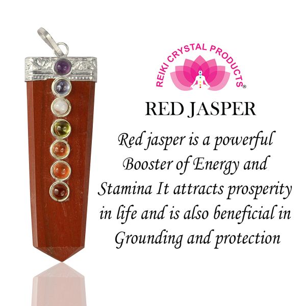 Natural Red Jasper Flat Stick 7 Chakra Beads Pendant with Metal Chain