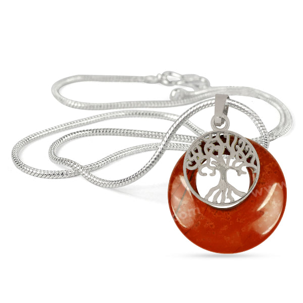 Natural Crystal Stone Tree of Life Charm Pendant - Locket with Metal Chain