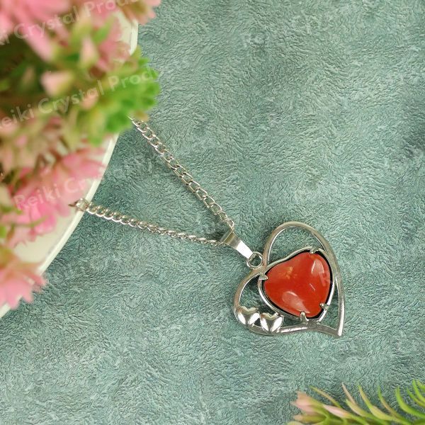 Natural Crystal Stone Heart Shape Metal Pendant - Locket with Metal Chain