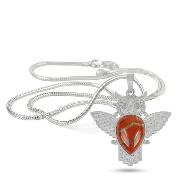 Natural Crystal Stone Owl Shape Design Pendant - Locket with Metal Chain