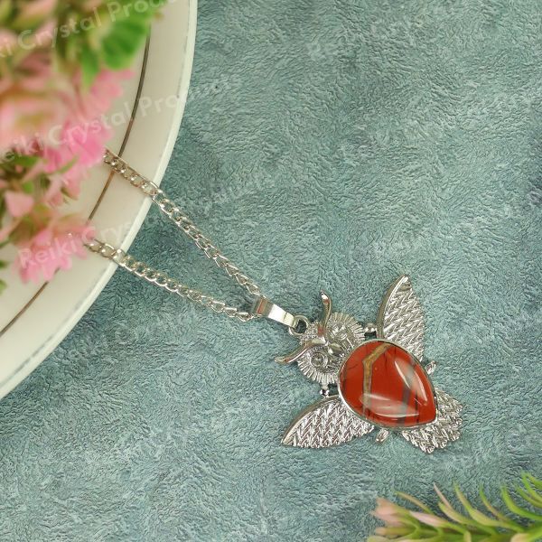 Natural Crystal Stone Owl Shape Design Pendant - Locket with Metal Chain