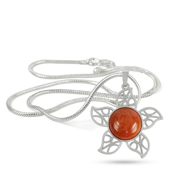 Natural Crystal Stone Flower Shape Pendant - Locket with Metal Chain