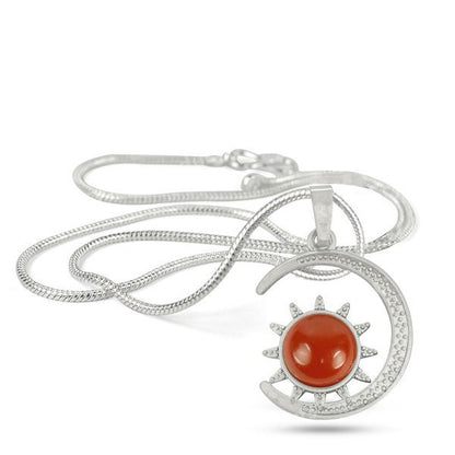 Natural Crystal Stone Sun And Moon Shape Pendant - Locket with Metal Chain