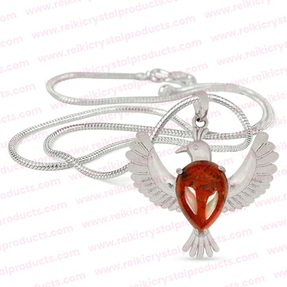 Natural Crystal Stone Bird Shape Pendant - Locket with Metal Chain