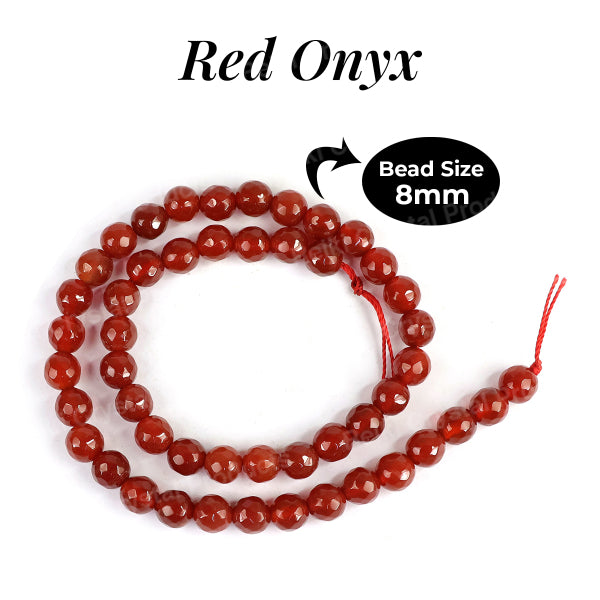 Red Onyx 8 mm Faceted Loose Beads 45-50 pcs for Making Bracelet Mala Necklaces