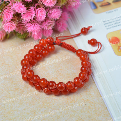 Red Onyx Macrame Nylon Cord Adjustable Wristband Double line Stone Bracelet