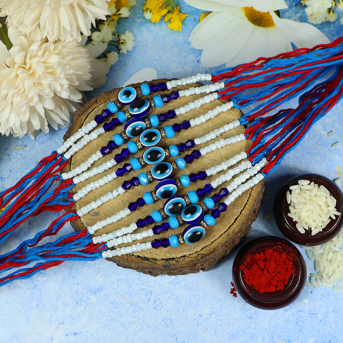 Evil Eye Combo Rakhi Bhaiya Bhabhi Rakhi Set with Roli Tilak & Best Brother Sister