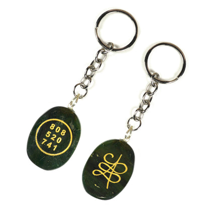 Green Aventurine Zibu Symbol Stone Cabochon Keychain 2 pc