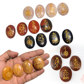 Natural Stone Oval Shape Reiki Symbol Set 4 pcs