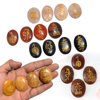 Natural Stone Oval Shape Reiki Symbol Set 4 pcs