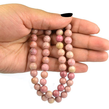 Rhodochrosite gemstone 8mm round beads strand with pink patterns