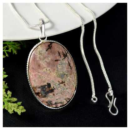Rhodonite Gemstone Pendant Necklace