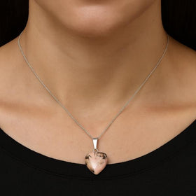 Natural Rhodonite Crystal Stone Heart Shape Pendant Locket with Chain for Women