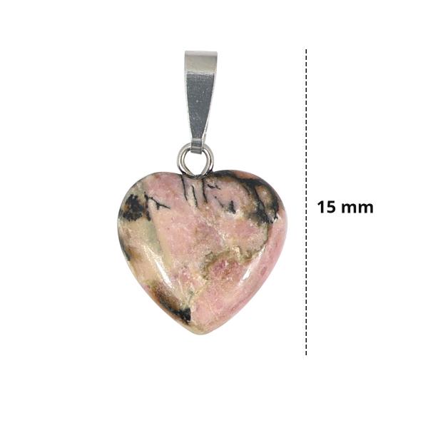 Natural Rhodonite Crystal Stone Heart Shape Pendant Locket with Chain for Women