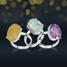 Natural Original Crystal Gemstone Adjustable Silver Ring