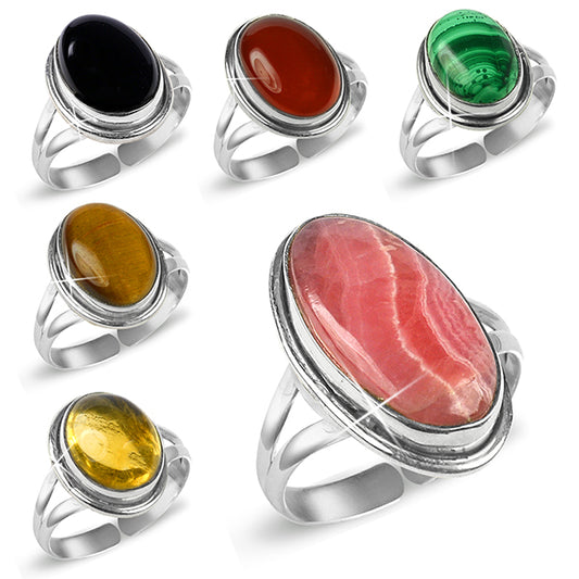 Natural Crystal Gemstone Adjustable Silver Ring for Unisex