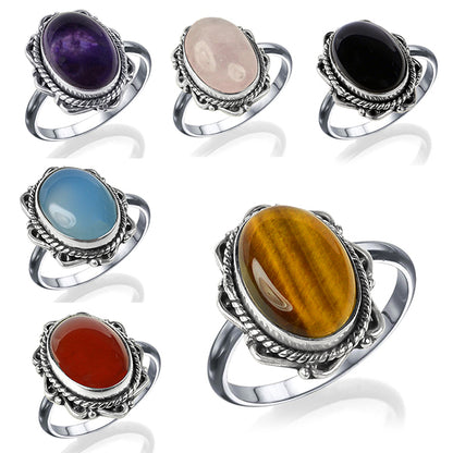 Natural Crystal Gemstone Adjustable Silver Ring