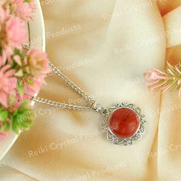 Natural Crystal Stone Round Designer Shape Pendant - Locket with Metal Chain