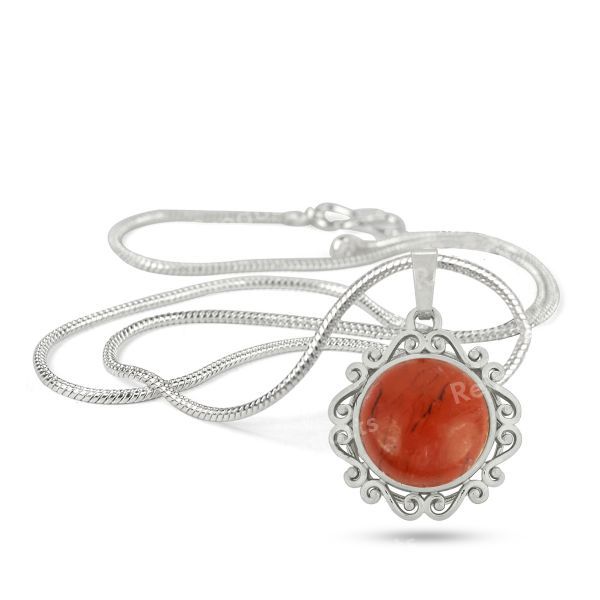 Natural Crystal Stone Round Designer Shape Pendant - Locket with Metal Chain