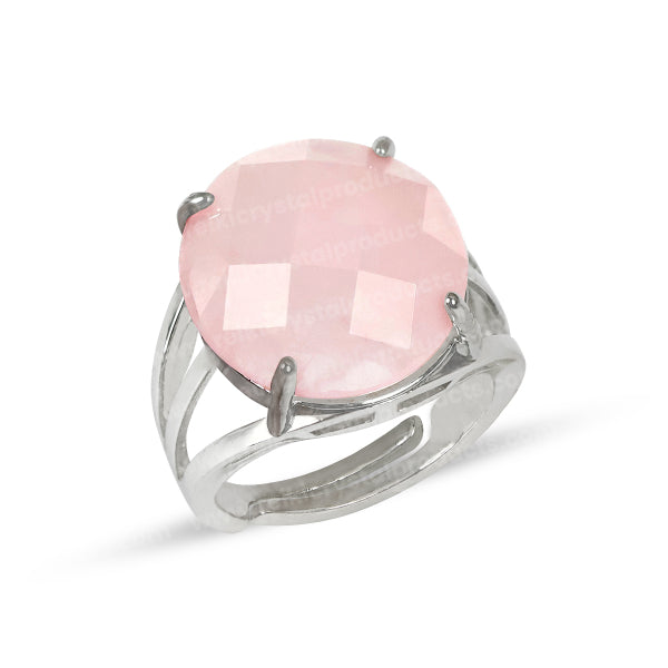 Natural Crystal Gemstone Adjustable Ring Round Cutting Shape Ring