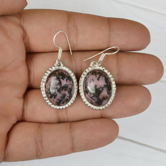 Rhodonite Crystal Stone Oval Shape Earring