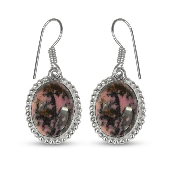 Rhodonite Crystal Stone Oval Shape Earring